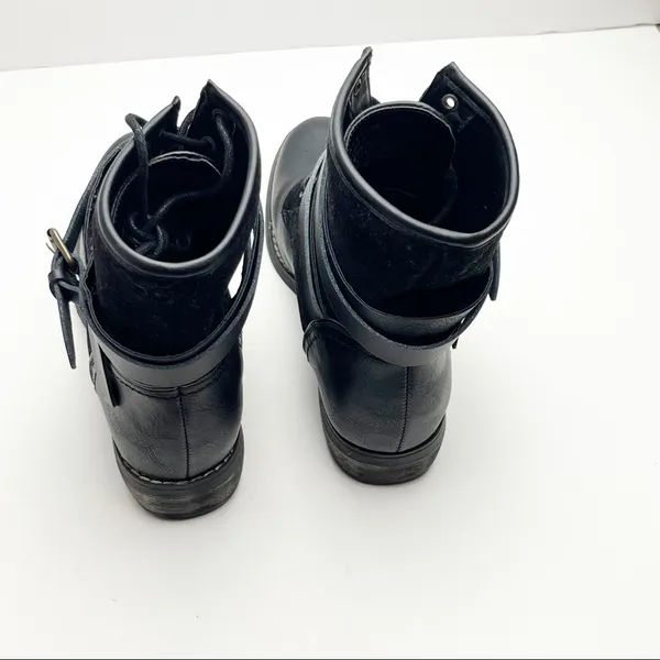 SHOE DAZZLE Alina Black Lace Up Wrap Buckle Combat Style Boots 7.5 Bikercore - Image 8