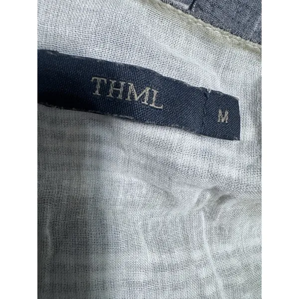 THML Womens Striped Boho Embroidered Pom Pom Trim Shift Dress Grey Blue TM3130 M - Image 6