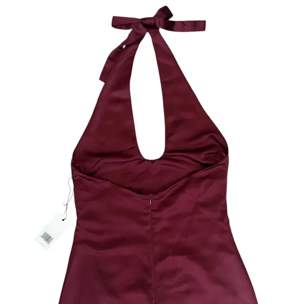 Jason Wu Women’s Burgundy Wine Red Halter Neck Satin Cocktail Midi Dress - Image 6