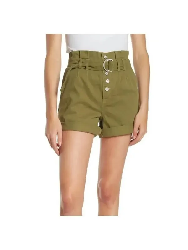 -FREE PEOPLE Cindy Utility Shorts Womens Size 4 Green Belted Paper Bag Waist - Image 7