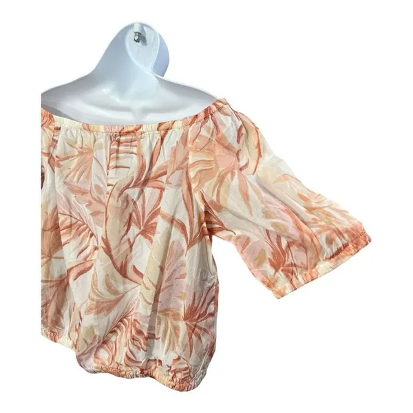 Ann Taylor Pink Floral Cropped Blouse Size S Off The Shoulder Sunny Cotton - Image 5