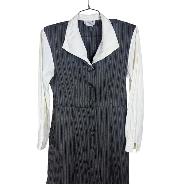 Scarlett Vintage 90s Pinstripe Layered Look Mini Dress Black White Size 9/10 - Image 2