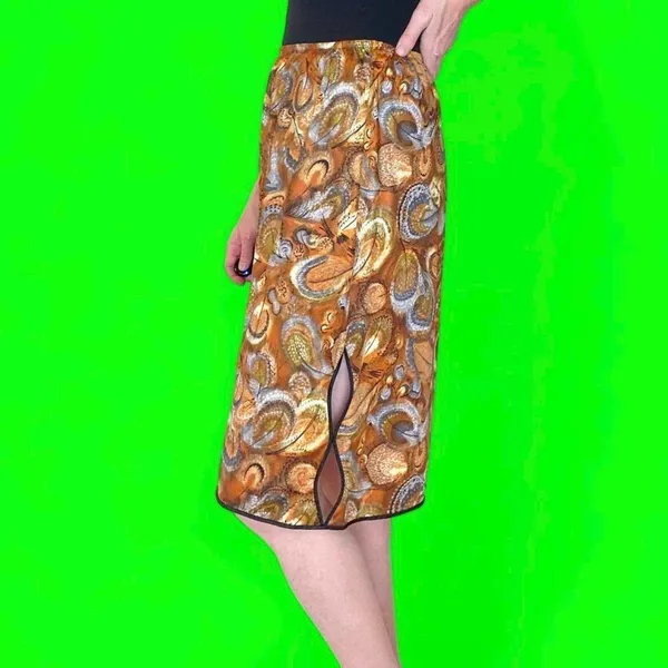 Vintage Y2K Brown Orange Feather Abstract Knee-Length Skirt - Image 3