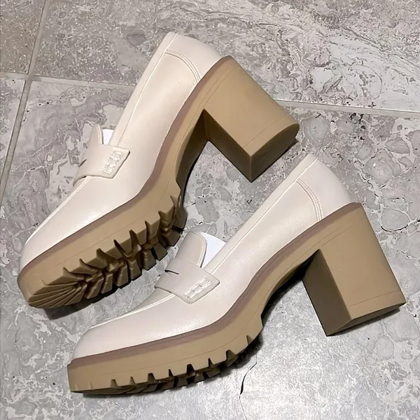 Dolce Vita JayJay Block Heel Lug-Sole Penny Loafers, Ivory Size 11 New in Box - Image 6