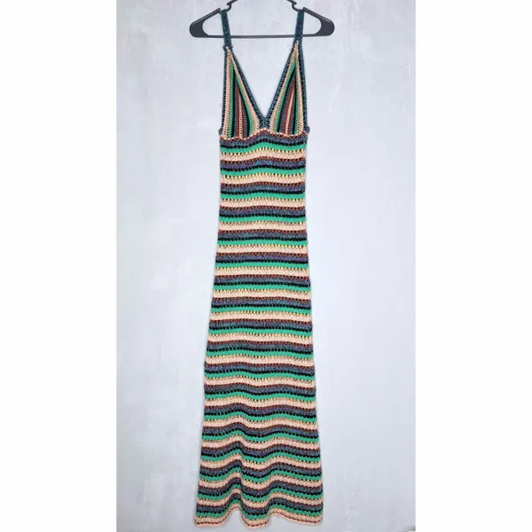 Zara Crochet Knit Striped Maxi Dress - Image 4
