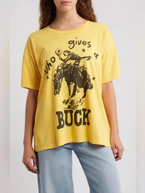🤠NWT Daydreamer - Who Gives A Buck Tee ~ Size Small oversized Yellow - Image 2
