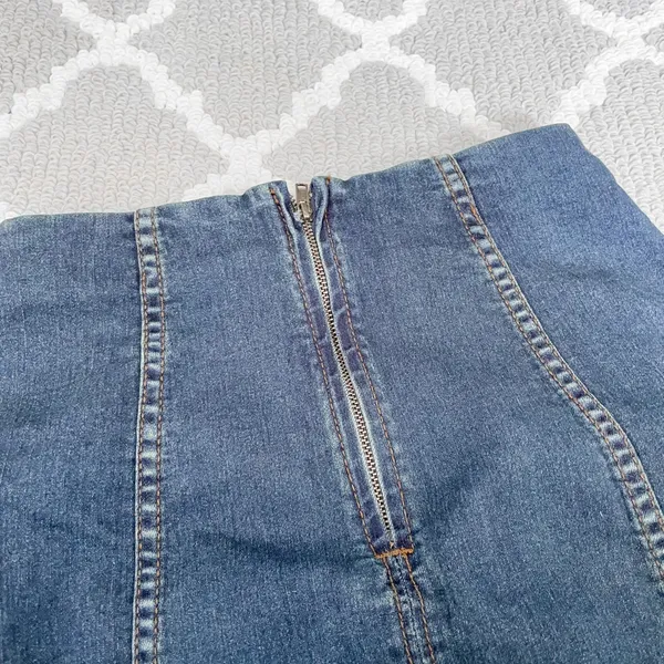 Free people dark denim wash modern femme mini jean skirt - Image 5
