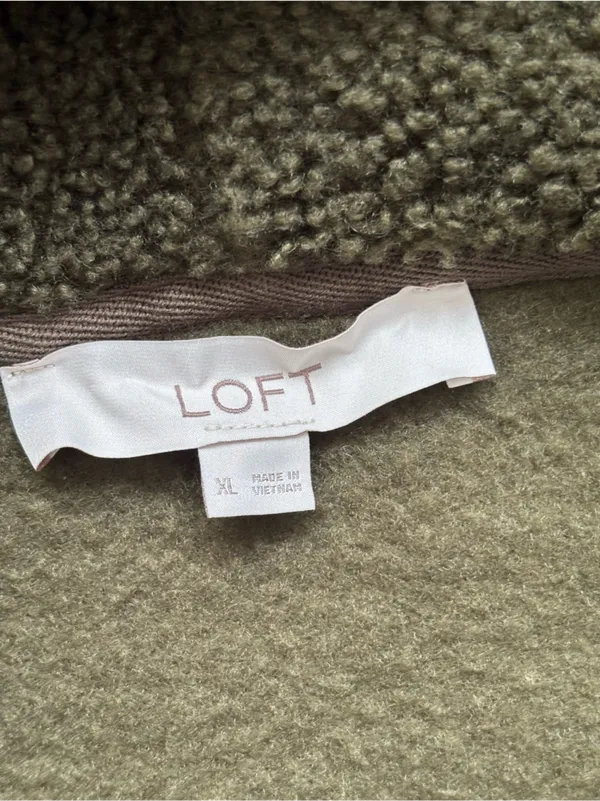 LOFT Olive Green Women’s Sherpa Half-Zip Pullover Hoodie Size XL - Image 5