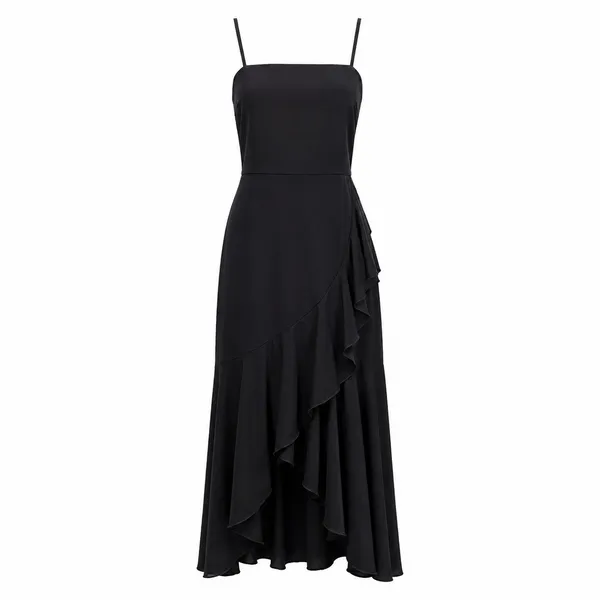 SheIn Elegant Evening 6 Maxi Dress High Low Ruffle Hem Whimsigoth Black Fairy Grunge - Image 2