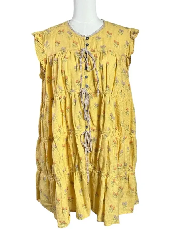 Free People Bohemian Prairie Sundown Mini Dress Tunic Top Sunshine Combo Large - Image 5