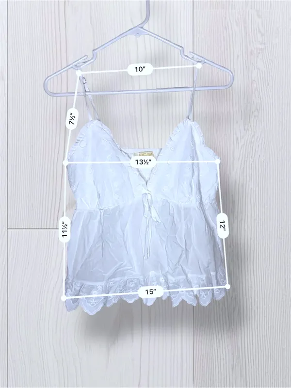 REBELLION Again White Eyelet Embroidered Babydoll Cami Top | Size M - Image 6