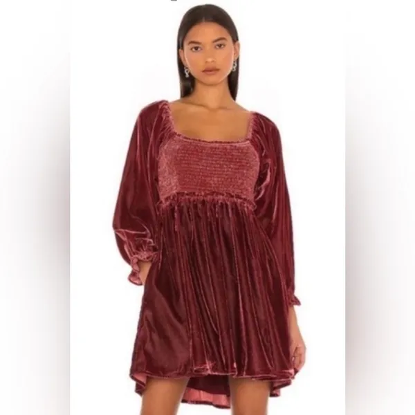 Free People Daphne Boho-Chic Velvet Whimsical Grunge Mini Dress Lace Back Sz S - Image 12
