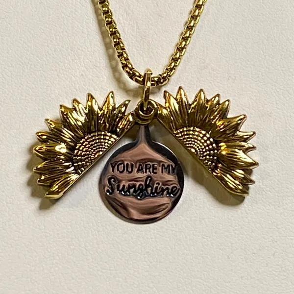 Bee Kind Sunflower‎ Locket Necklace Women Goldtone You Are My Sunshine NIB Gift - Image 6