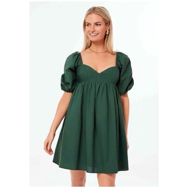 Hyacinth House‎ Tuckernuck Sasha Mini Dress XS Green Cotton Poplin Babydoll Puff - Image 6