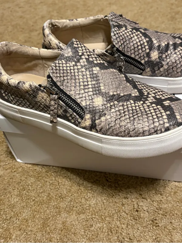 Steve Madden Jainna Snake-Print Slip-On Sneakers in Taupe - Image 3