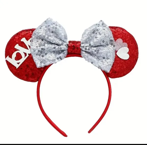 Adorable Red and White LOVE mouse Ears Headband - Image 3