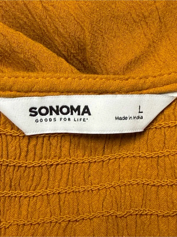 Sonoma Mustard Yellow Smocked Babydoll Peasant Blouse Large Boho Hippie - Image 7