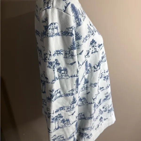 Vintage lands end Blue and White Scenic Print Sweatshirt size large - Image 4