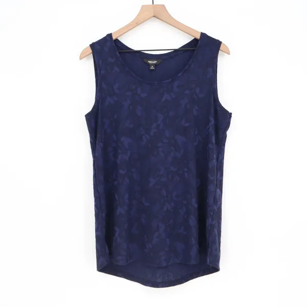Simply Vera Tank Top Womens M Vera Wang Navy Blue Floral Burnout Excellent - Image 2