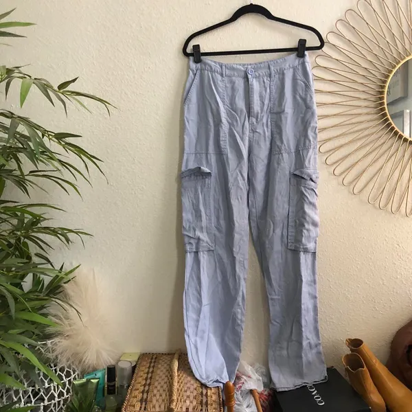 TRENDING Urban Outfitters Y2K Pastel Light Blue Multi-Pocket Cargo Jogger Pants Trousers-US8/M Measurement in pics - Image 2