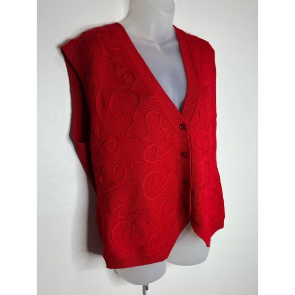Alfred Dunner vintage wool blend Red VNeck Knit Button-Front Sweater Vest medium - Image 2