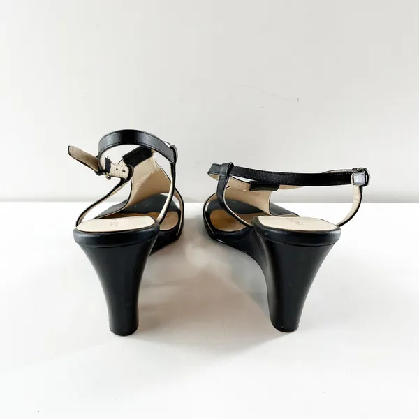 Cole Haan Maddie Open Toe Wedge Leather Shoes Sandals Black 9.5 - Image 6
