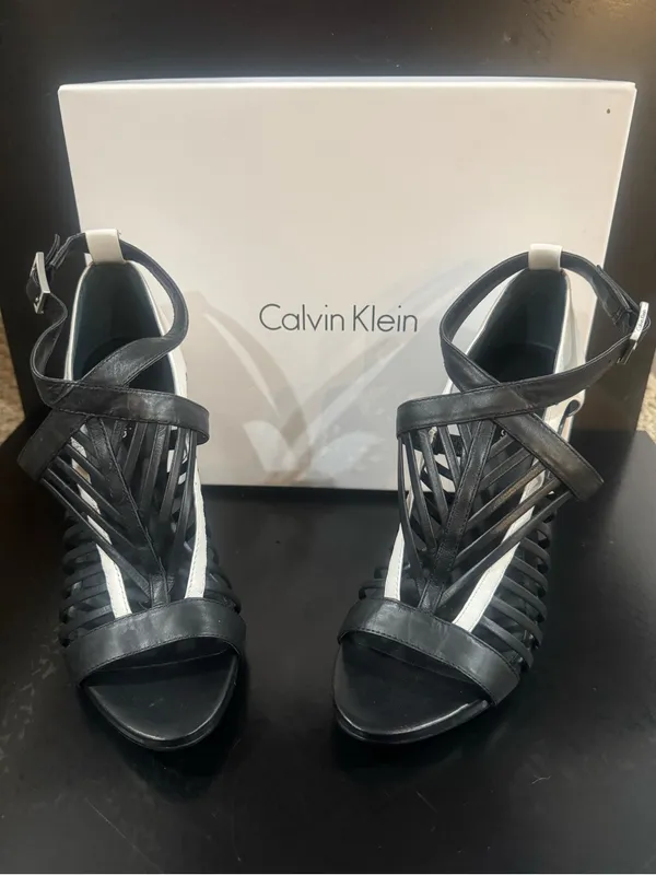 Calvin Klein Black and White Strappy Stiletto Sandals - Image 4