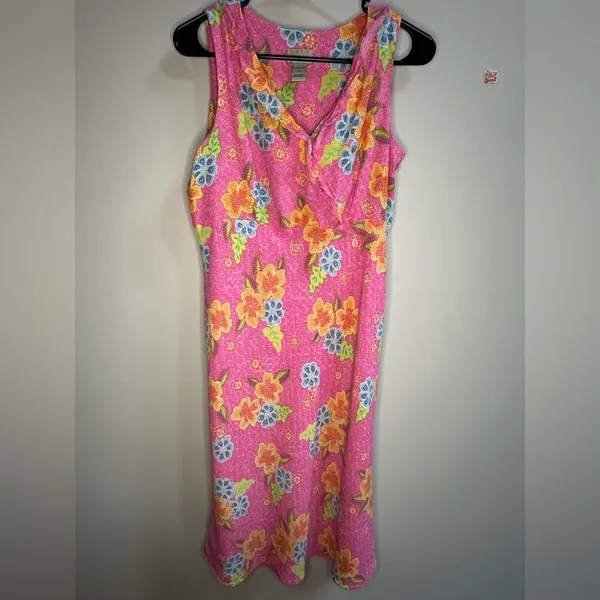 Vintage‎ Coquette Y2K Sigrid Olsen Sport Pink Floral Sleeveless Midi Dress Fairy - Image 3