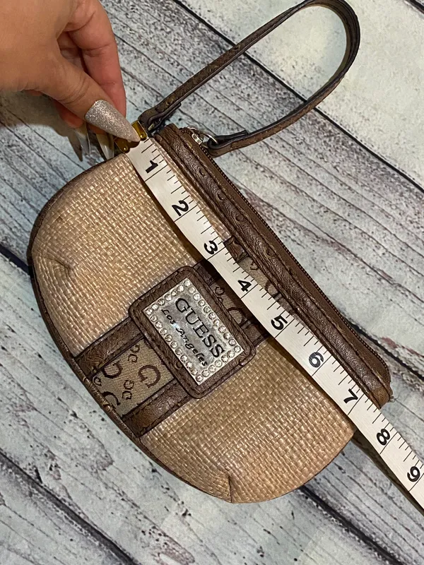 Guess Authentic Y2K Vintage Wristlet bag tan brown small Rhinestones silver logo - Image 4