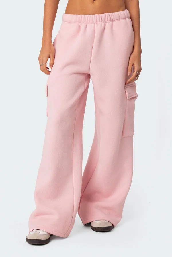 Edikted NWT Baby Pink Wide Leg Cargo Sweatpants (S) - Image 3