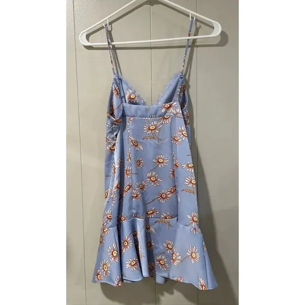 Urban Outfitters Daisy Slip Dress XS – Blue Floral Ruffle Hem Mini Dress Y2K Sof - Image 2