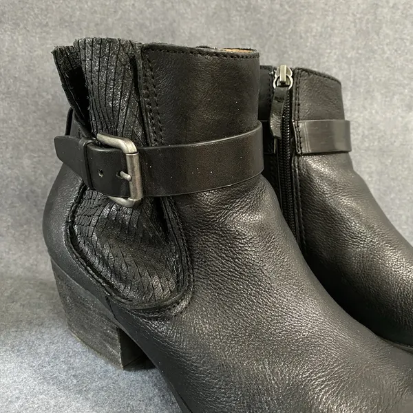 Comfortiva Karen Women's 8‎ W Black Leather Buckle Detail Block Heel Ankle Boots - Image 4
