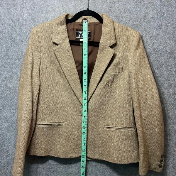 Vintage TJW Women's Blazer 14 Brown Herringbone Wool Silk Tweed Made‎ in Japan - Image 5