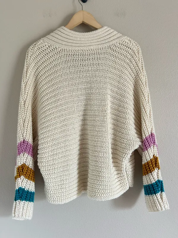 Bb Dakota Cream Chunky Cardigan Sweater with Colorblock Sleeves XS - Image 2