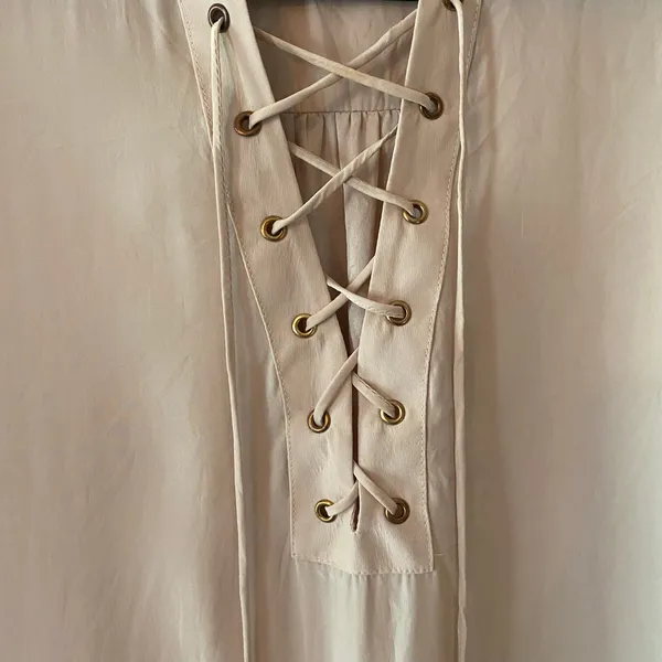 Amanda Uprichard Pink 100 Silk Lace-Up Long Sleeve Tunic Mini Dress Women Medium - Image 4