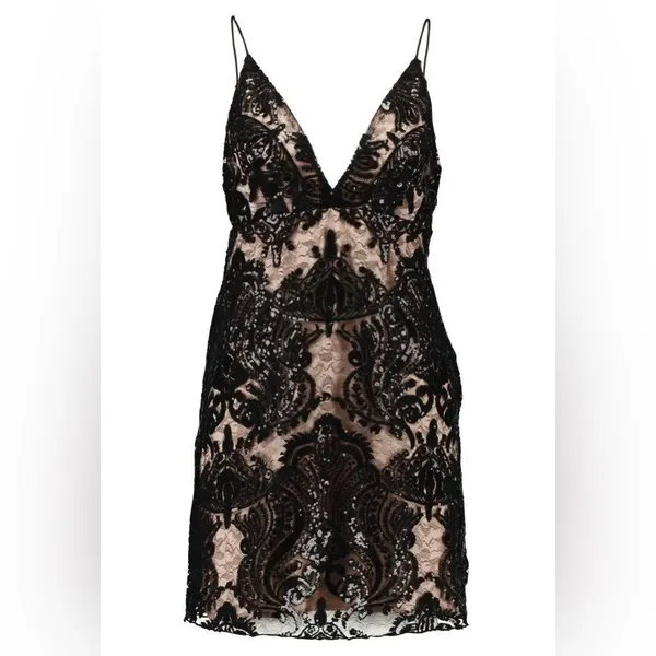 Revolve Free People Night Shimmers Mini Dress Black lace sequins 4 small - Image 2