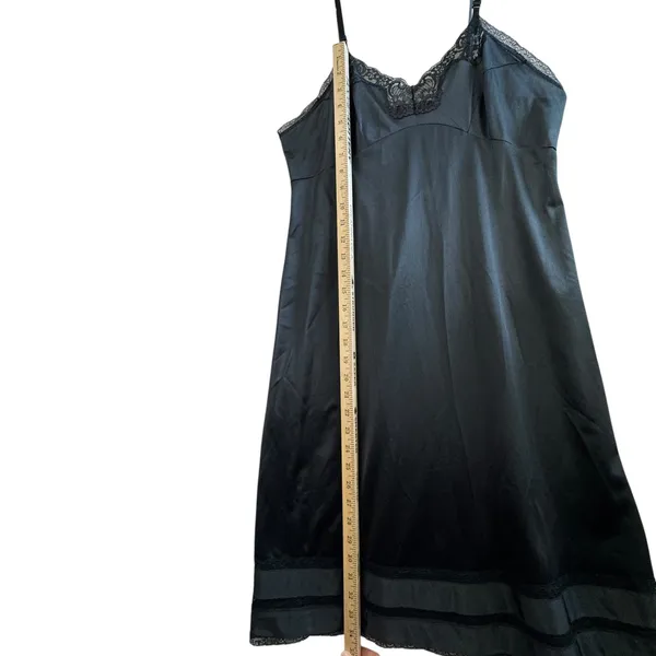 Adonna JCPenney Black Nylon Lace Slip Dress Vtg Lingerie Sz 38 M Y2K Whimsygoth‎ - Image 7