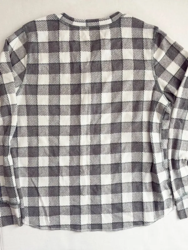 Warm Essentials by Cuddl Duds 2-Piece Lounge PJ Set - L - Grey + Green Plaid - Image 5