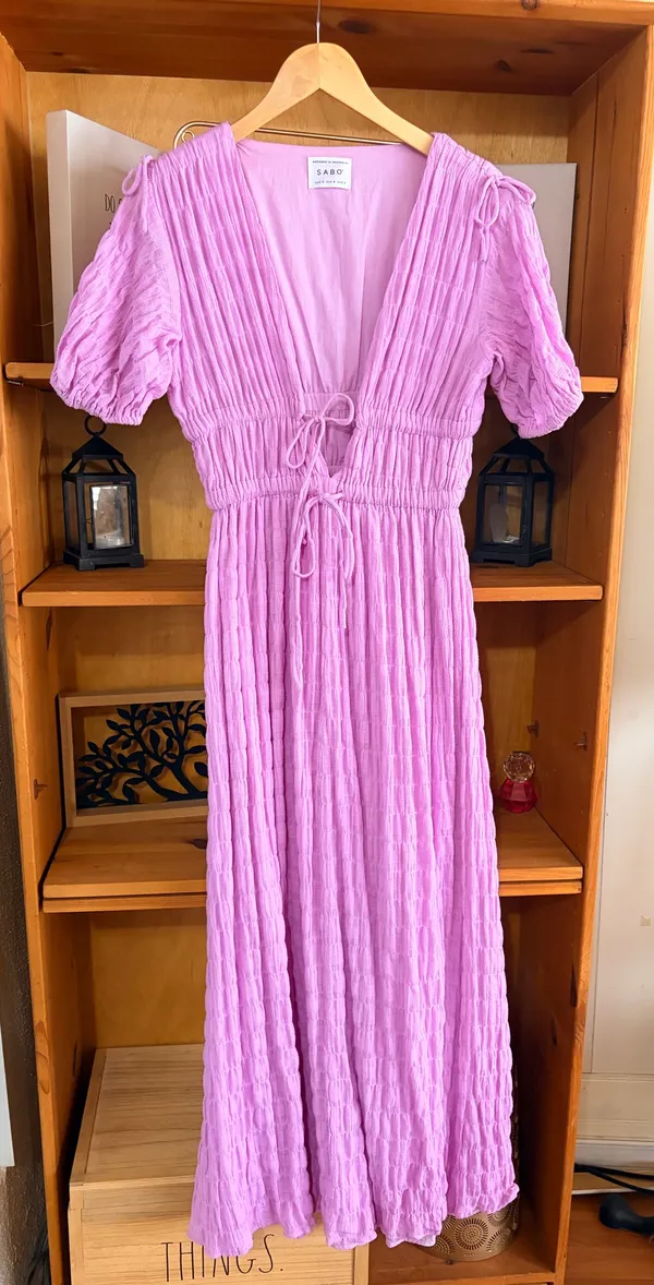 Sabo Skirt Lilac Textured Cottage Maxi Dress Size S Vacation Romance - Image 3