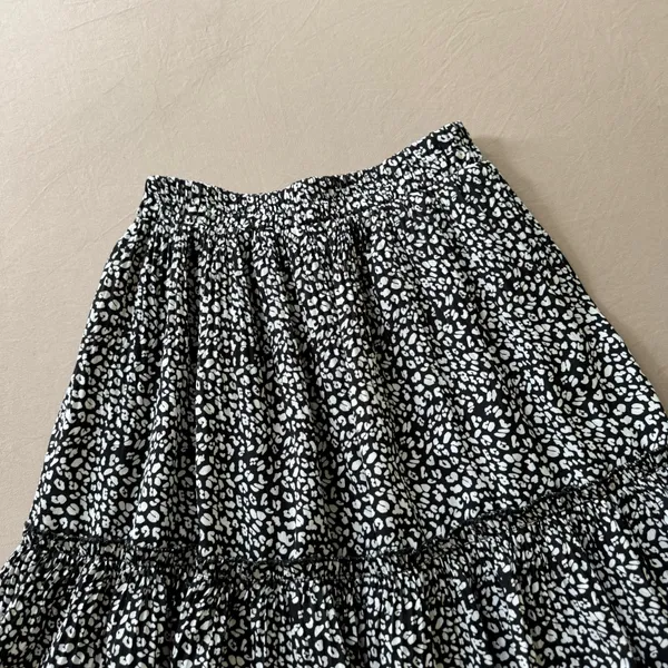 Leopard Print Tiered Peasant Skirt Black Size XS - Image 3