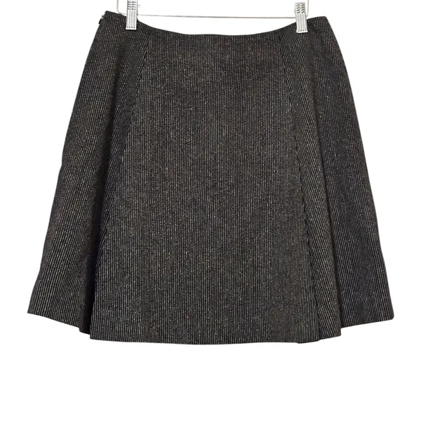 AKA Eddie Bauer ‘95 Black Herringbone Weave Silk Wool A-Line Flare Mini Skirt Sz 12 NEW - Image 3