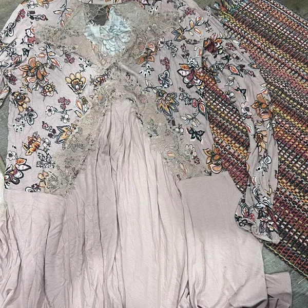Gypsies & Moondust Pink Retro Floral‎ Lace Peek A Boo Flowy Mini Dress L - Image 5
