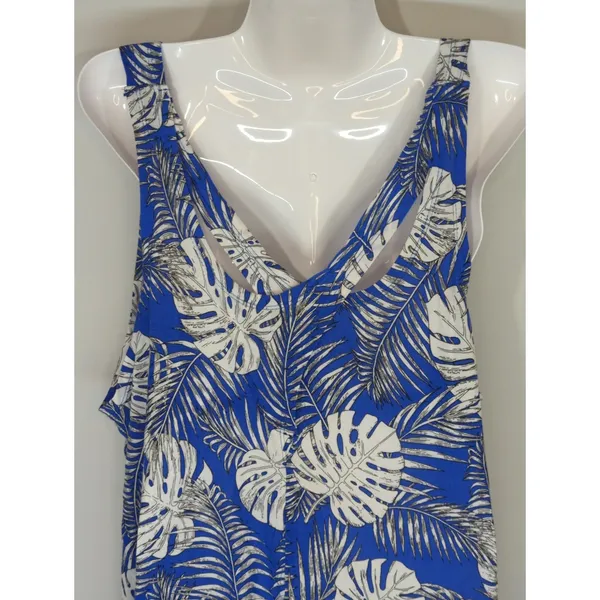 ellos Blue Tropical Scoop Neck Mini Dress‎ LARGE NWT Coastal Beachy Bohemian - Image 6