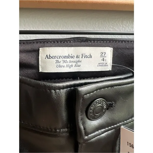 Abercrombie & Fitch NWT Vegan Leather 90s Straight Pant Ultra High Rise Black 27 - Image 7