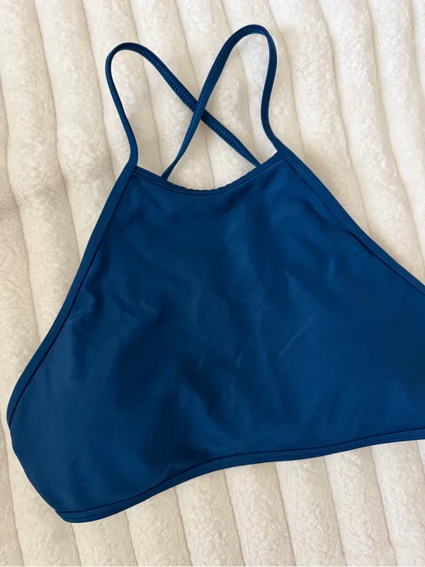 aerie High-Neck Crisscross Swim Top in Navy - Image 2