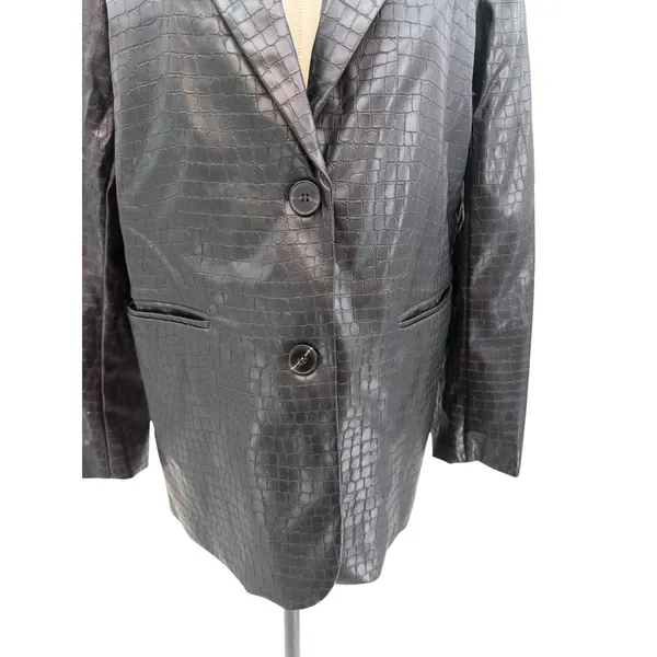 NA-KD Black Faux Croc Oversized Blazer Jacket Reptile‎ Texture EU 36 US 6 - Image 6