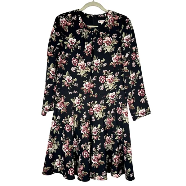 Brooks Brothers Black Red Floral Long Sleeve Dress Womens 14 Mini Fall Preppy - Image 2