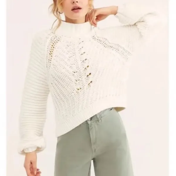 Free People Sweetheart Oversized Chunky Mock Neck Knit Sweater White Small $89 - Image 5