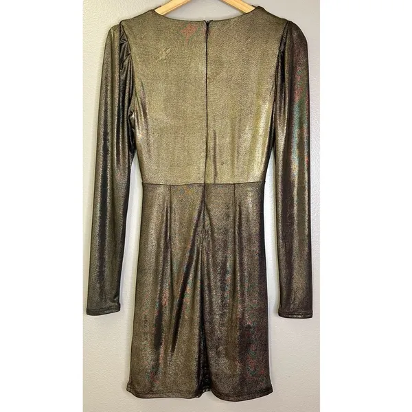 NWT Bishop + Young Luxe Metallic Long Sleeved Ruched Fitted Mini Dress Party - Image 6