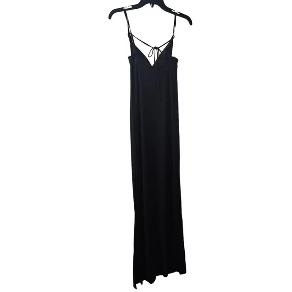 Haha Slinky Maxi Dress Black Spaghetti‎ Strap Tie Back Formal Gown - Image 2